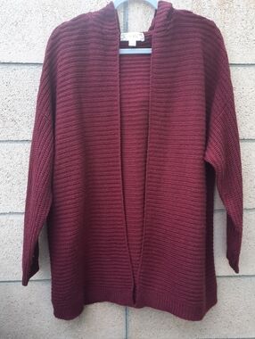 Pink Rose Women's Ribbed Hooded Cardigan Size 1X Burgundy